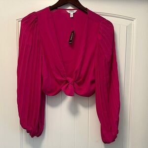 Express Fuchsia Blouse with Pleated Sleeves
